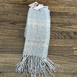 NWT - Grey Plaid Scarf with Pink Accents